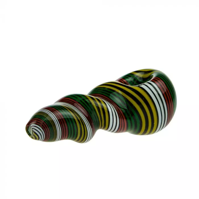 Glass Spoon Pipe - Blue Glass with Dark Rasta Stripes