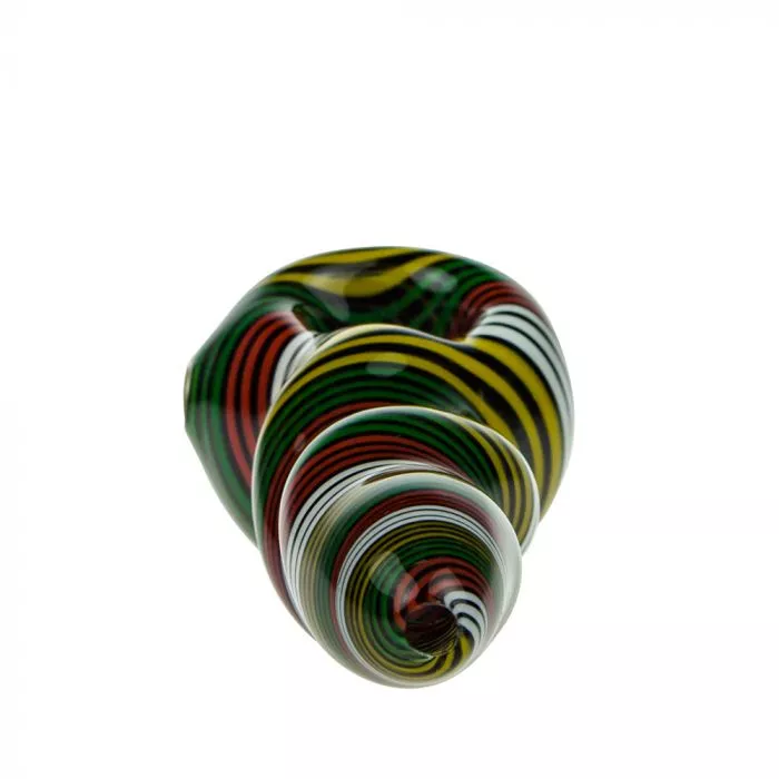 Glass Spoon Pipe - Blue Glass with Dark Rasta Stripes