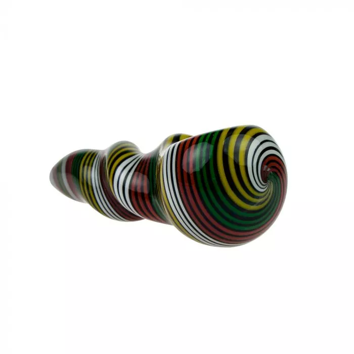 Glass Spoon Pipe - Blue Glass with Dark Rasta Stripes