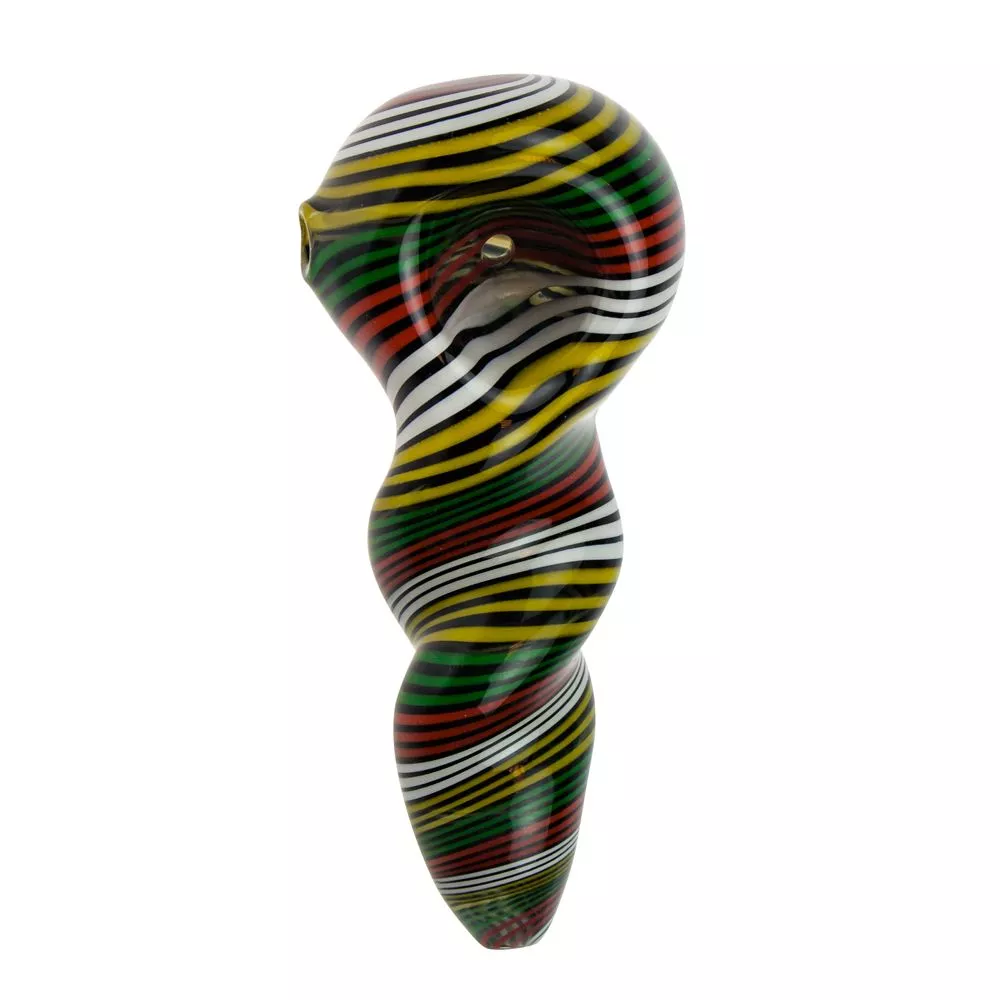 Glass Spoon Pipe - Blue Glass with Dark Rasta Stripes