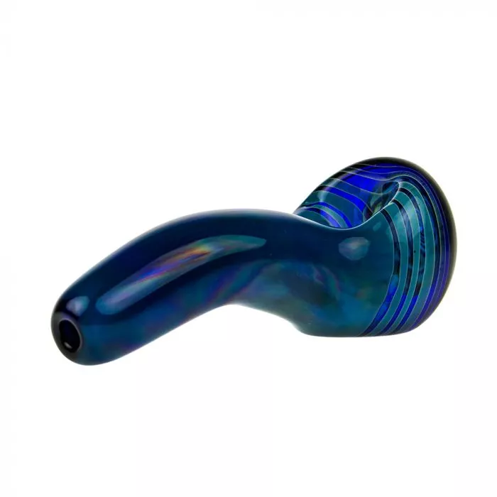 Glass Spoon Pipe – Blue with Green, Orange, and Yellow Hurricane Bowl