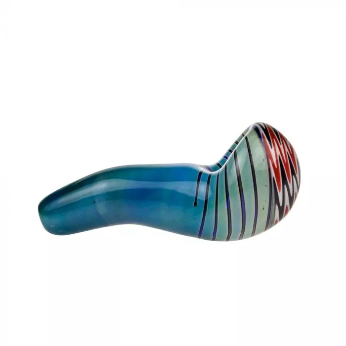 Glass Spoon Pipe – Blue with Red, Black, and White Hurricane Bowl