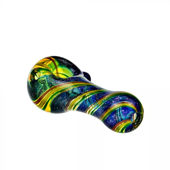 Glass Spoon Pipe - Color Stripes and Blue Dichro on Clear Glass