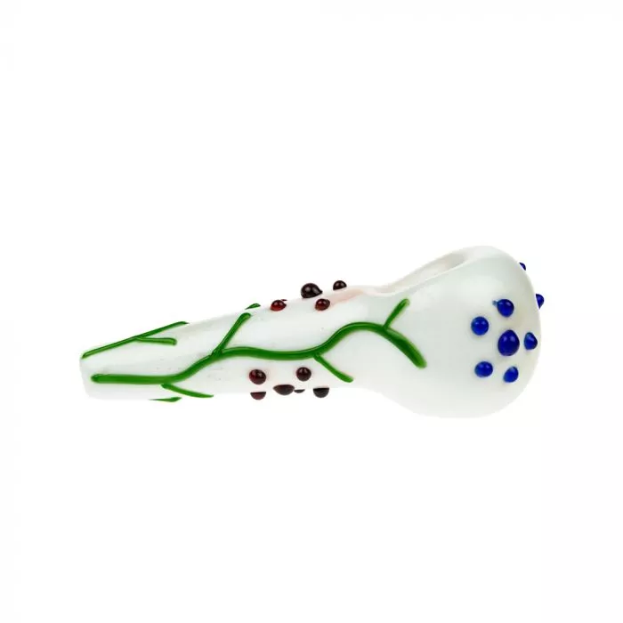 Glass Spoon Pipe - White Glass with Abstract Grapevine Design