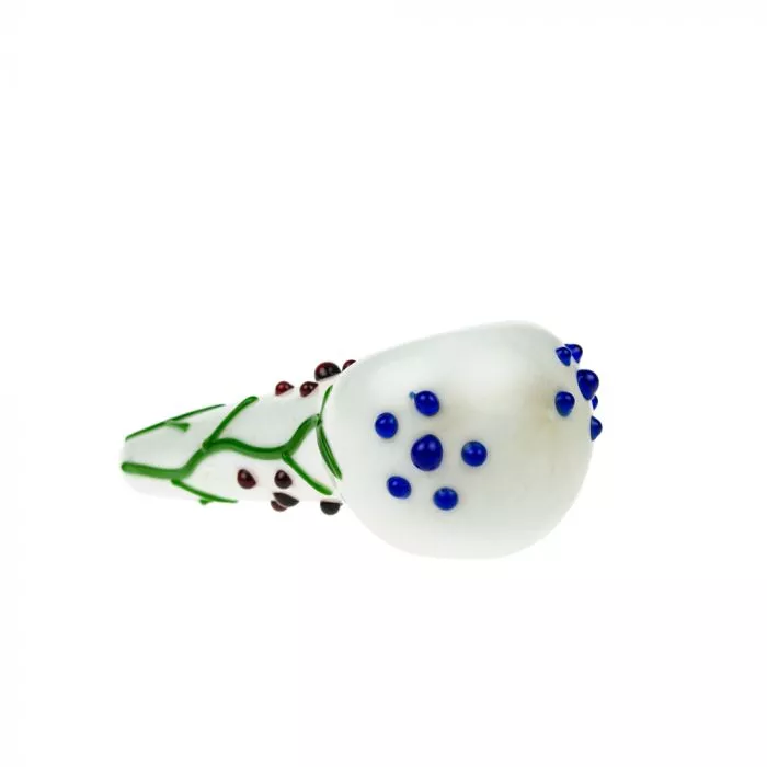 Glass Spoon Pipe - White Glass with Abstract Grapevine Design