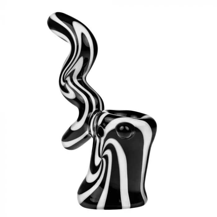 Glass Stand-Up Sherlock Bubbler Pipe – Black and White Swirl