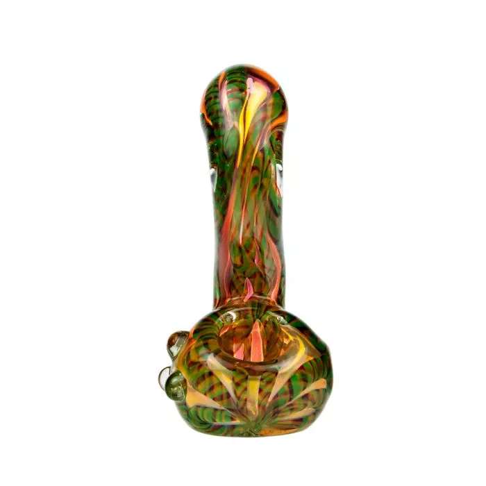 Glass Stand-Up Sherlock Pipe - Fumed with Striped Color Rod and Clear Marbles