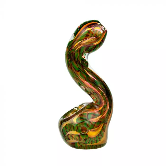 Glass Stand-Up Sherlock Pipe - Fumed with Striped Color Rod and Clear Marbles