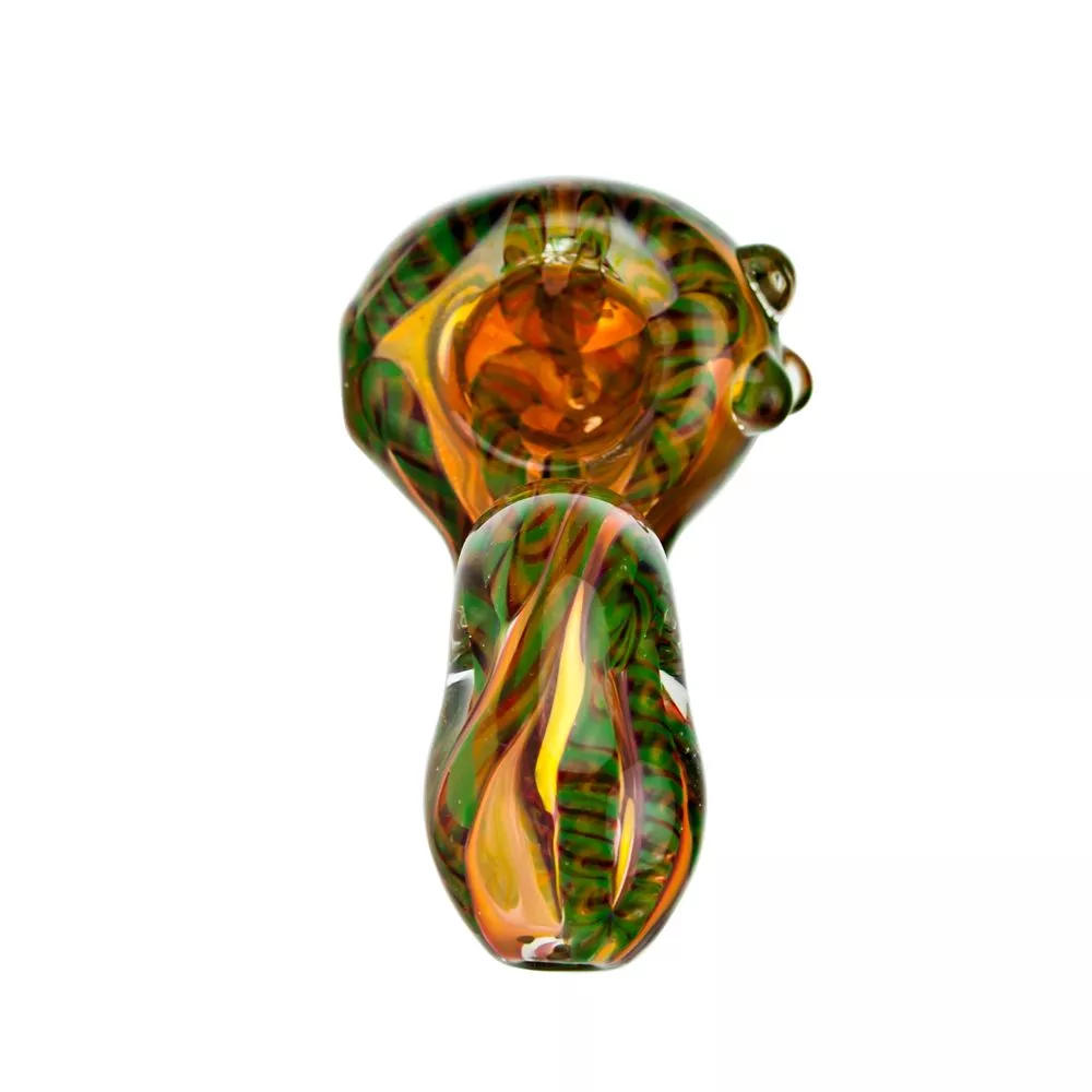 Glass Stand-Up Sherlock Pipe - Fumed with Striped Color Rod and Clear Marbles