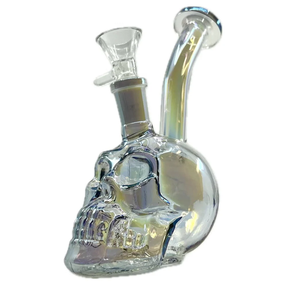 Iridescent Skull Mini Bong – 5.5" Compact Glass Bong