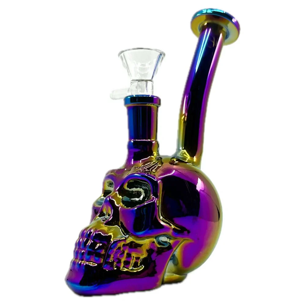 Iridescent Skull Mini Bong – 5.5" Compact Glass Bong