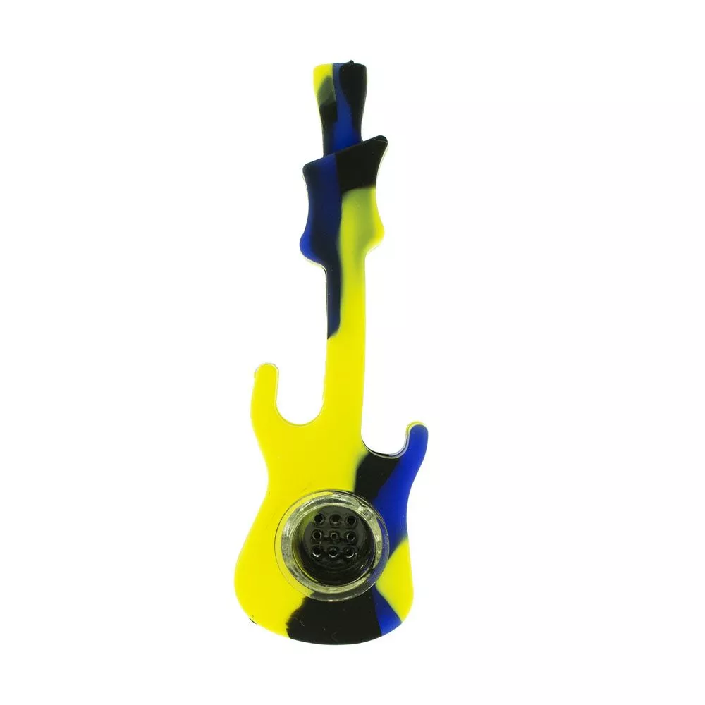 Silicone Guitar Hand Pipe with Glass Bowl