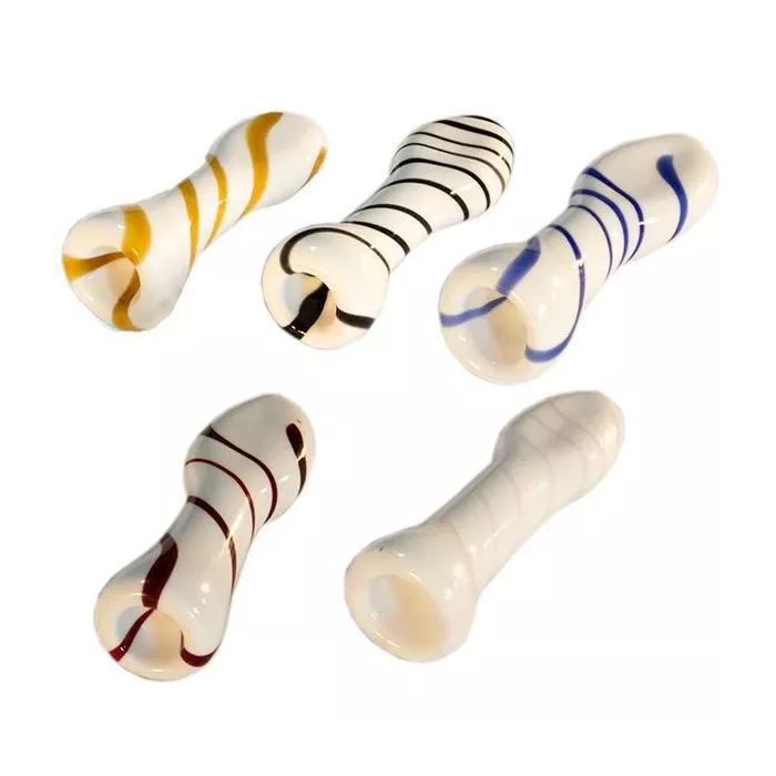 White Glass One Hitter Pipe with Stripes